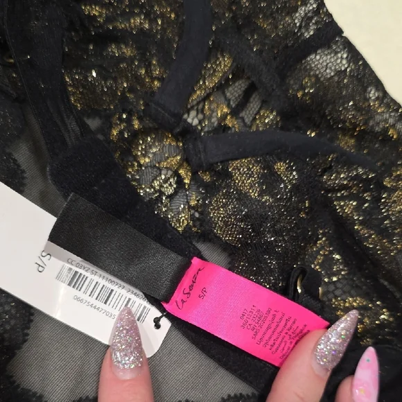 La SENZA Black and Gold Lace Unlined Baby Doll S - Picture 3 of 9